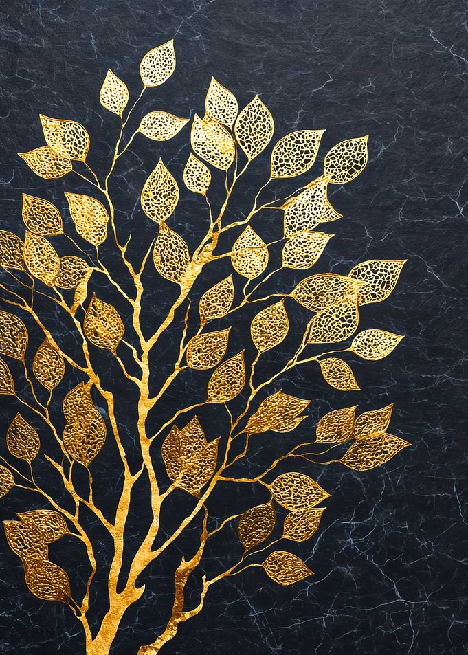Golden Filigree Tree Leaf Art