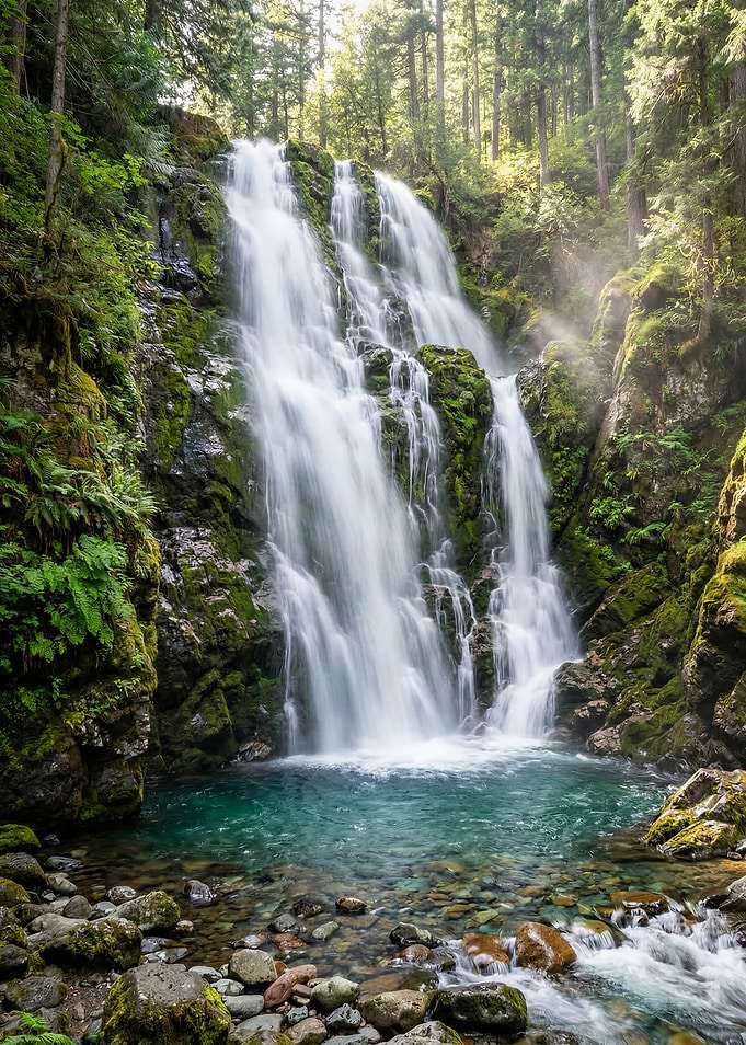 Majestic Waterfall in Lush Forest