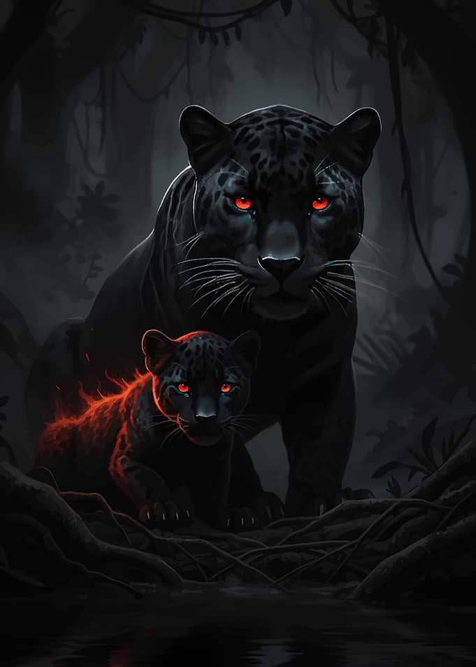 Black Panthers with Glowing Red Eyes