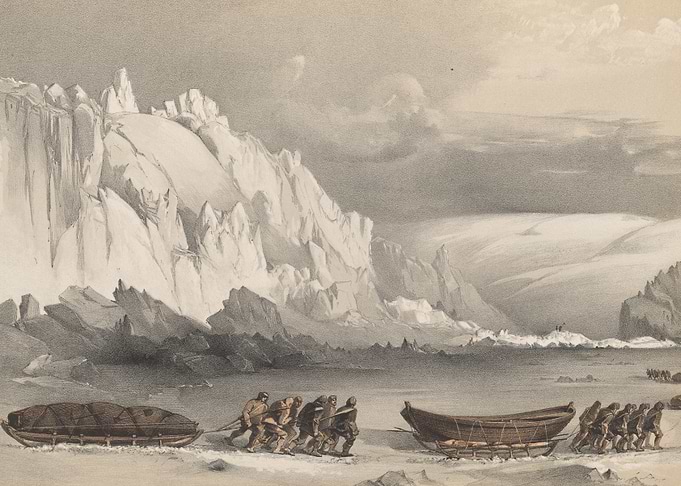 Arctic expedition with sleds and men