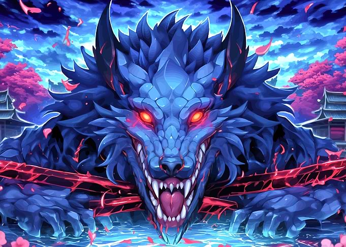 Blue Wolf Spirit with Red Eyes