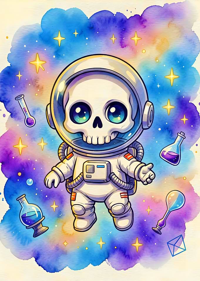 Cute Skeleton Astronaut in Space