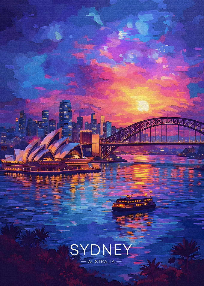 Sydney Opera House and Harbour Bridge at Sunset