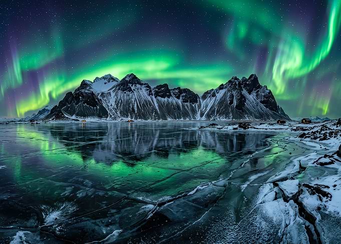 Aurora Borealis over Icelandic Mountains