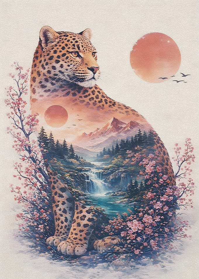 Leopard Landscape Double Exposure