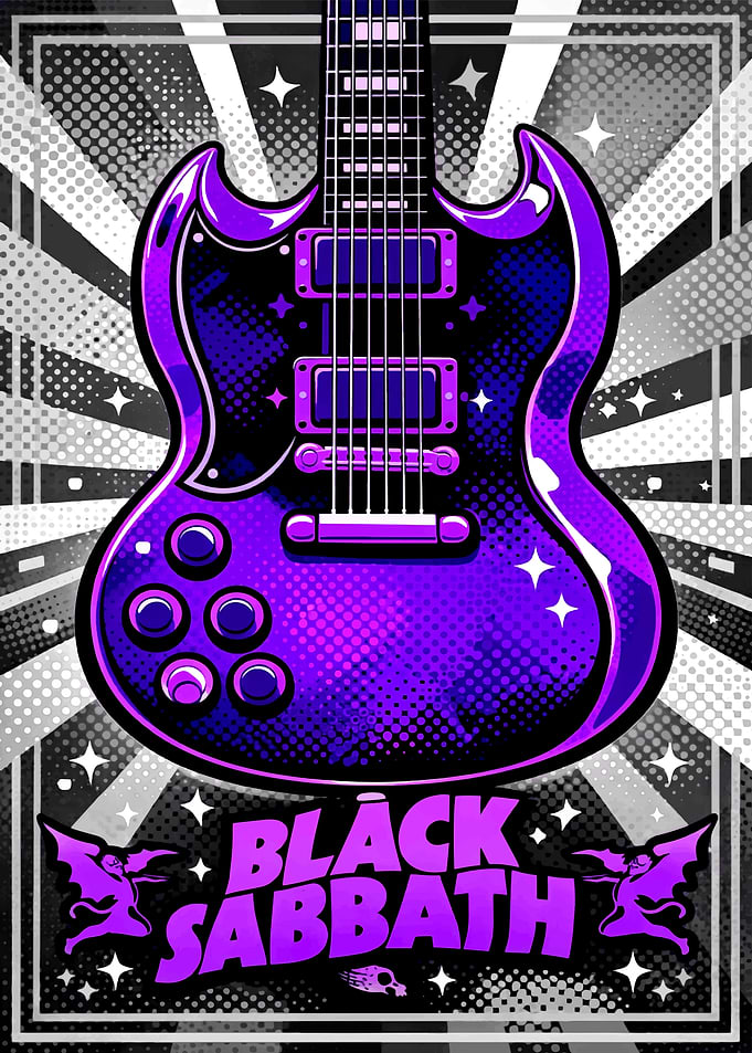Black Sabbath Electric Guitar Pop Art Style