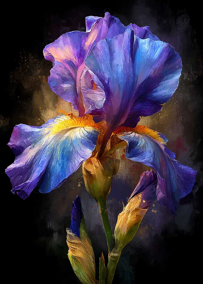 Vibrant Blue Iris Flower Painting
