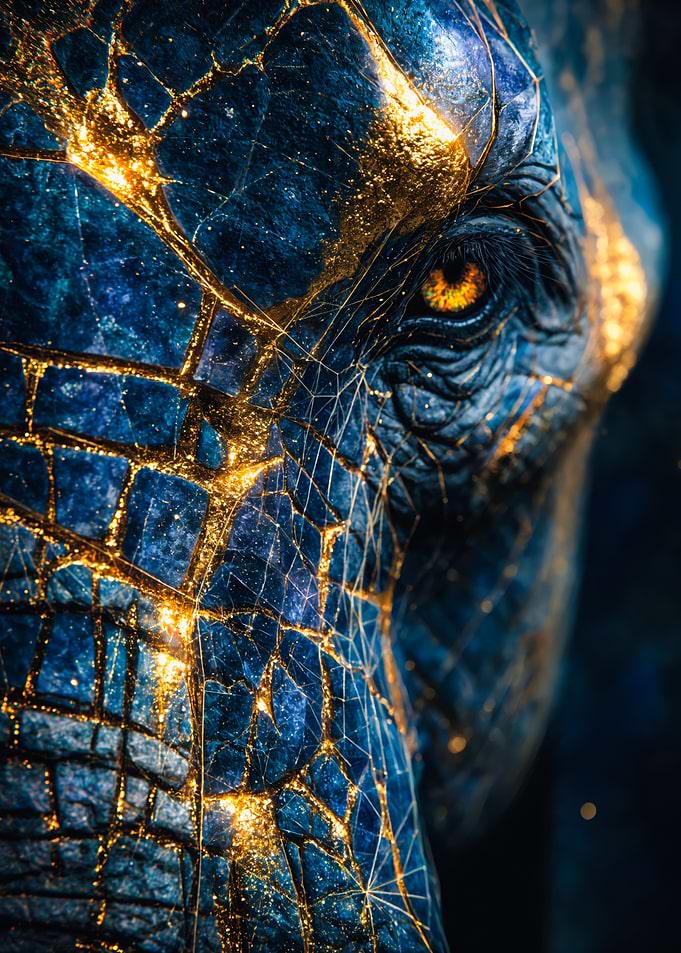 Majestic Blue and Gold Kintsugi Elephant