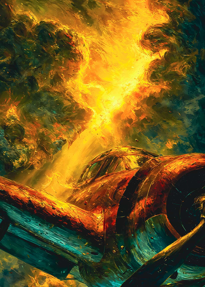 Vintage Plane Fire Nebula Painting