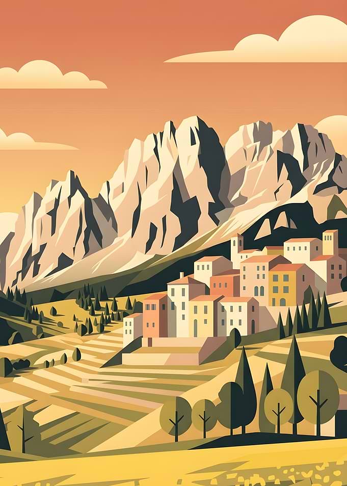 Stylized Mountain Village Landscape