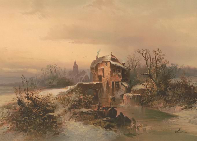 Winter Scene with Mill and Church