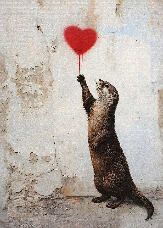Otter heart Banksy inspired