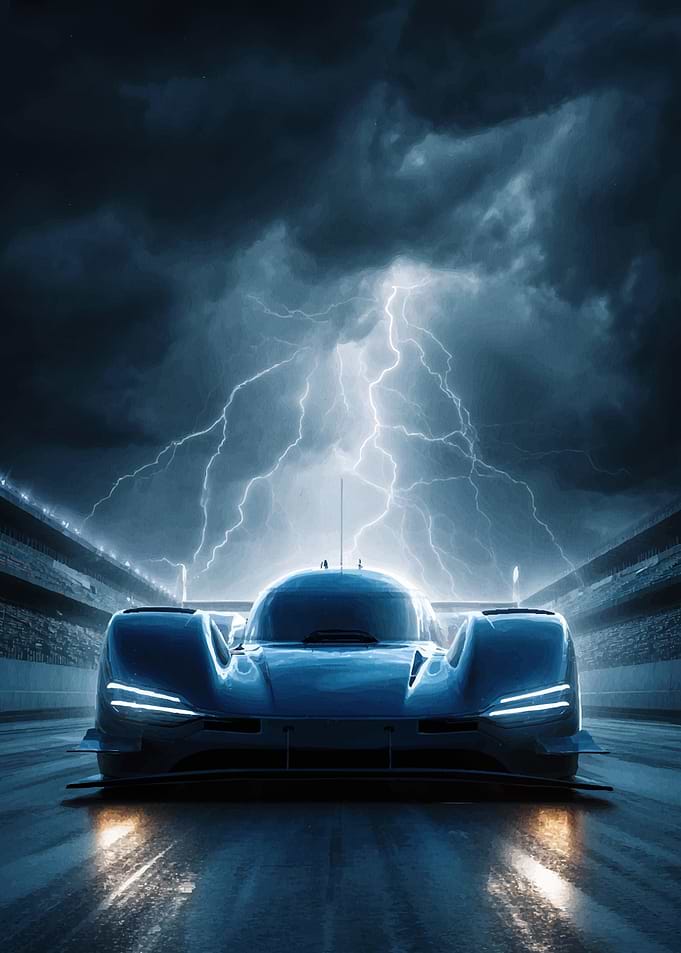 Race Car in Lightning Storm