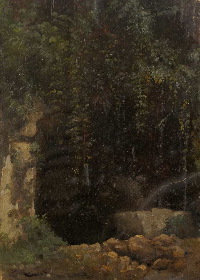 Dark Forest Scene with Ruins