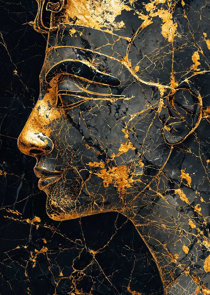 Golden Egyptian Pharaoh Marble Portrait