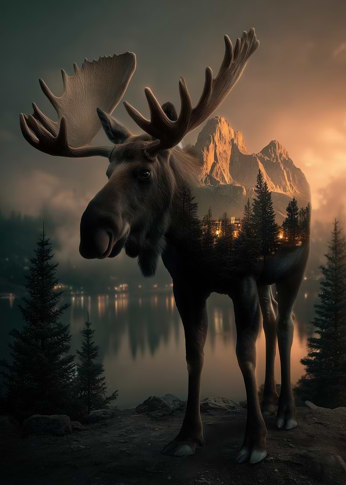 Double Exposure Moose Landscape