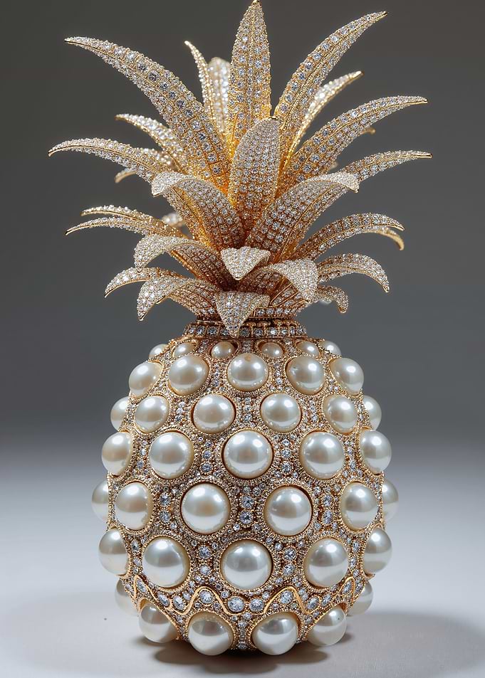 Exquisite Diamond and Pearl Pineapple Sculpture