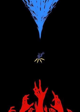 Falling Figure Between Blue and Red Forces