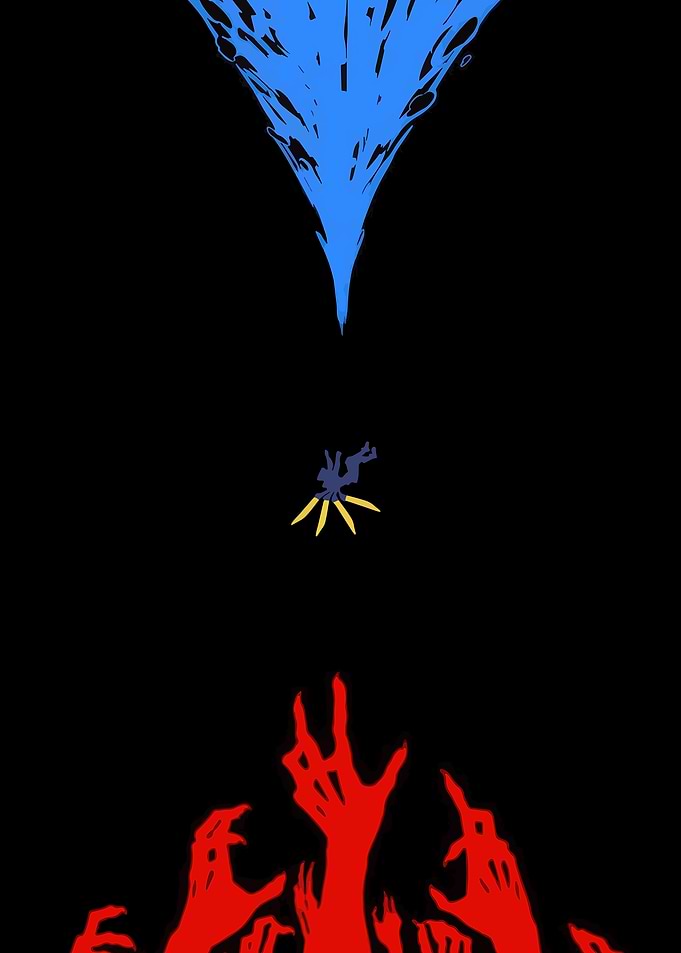 Falling Figure Between Blue and Red Forces