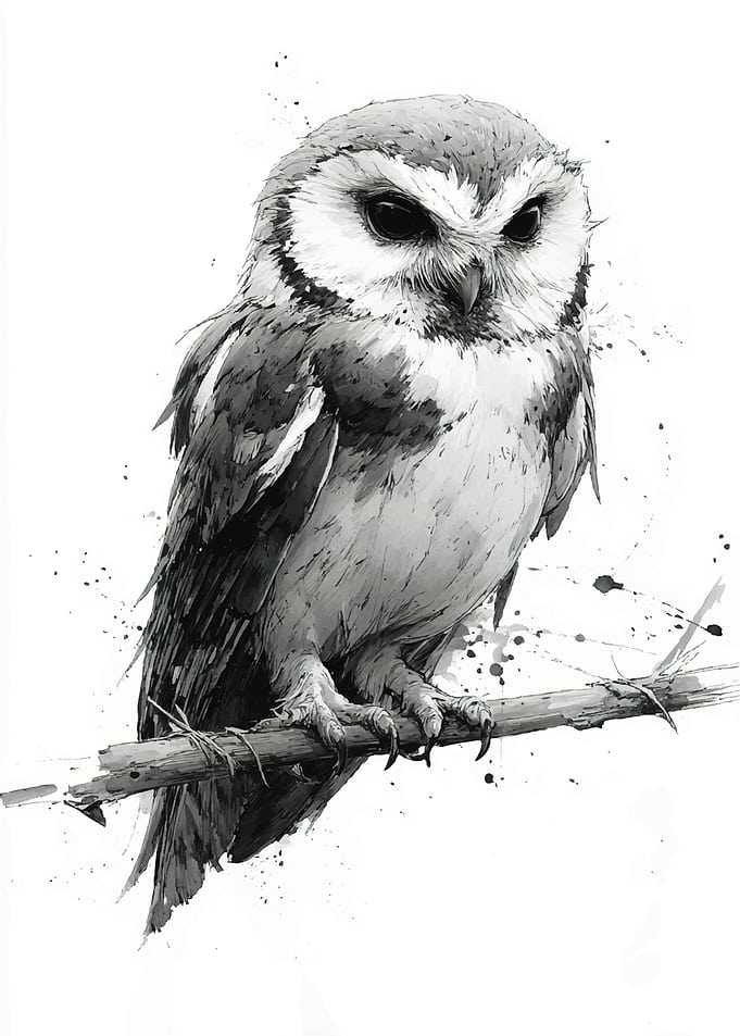 Watercolor Owl on a Branch