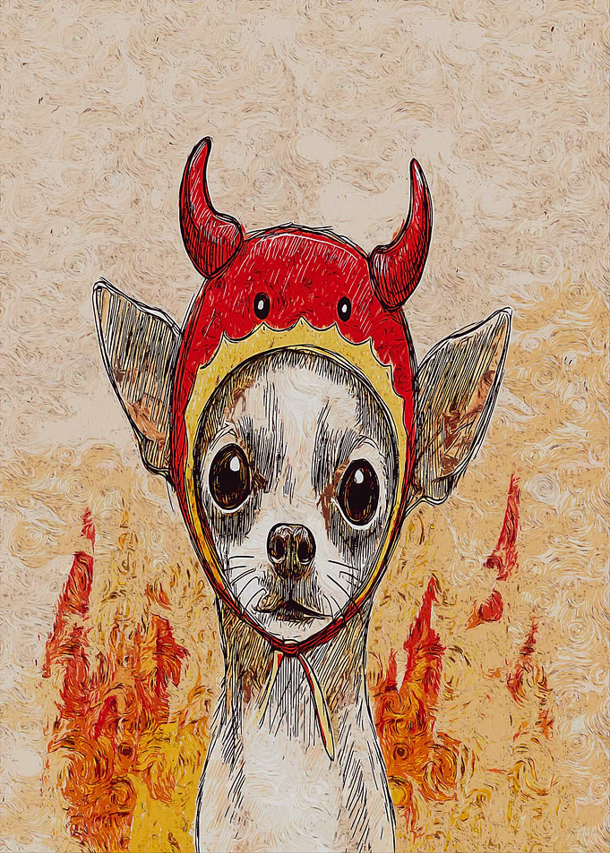 Chihuahua in Devil Costume with Flames