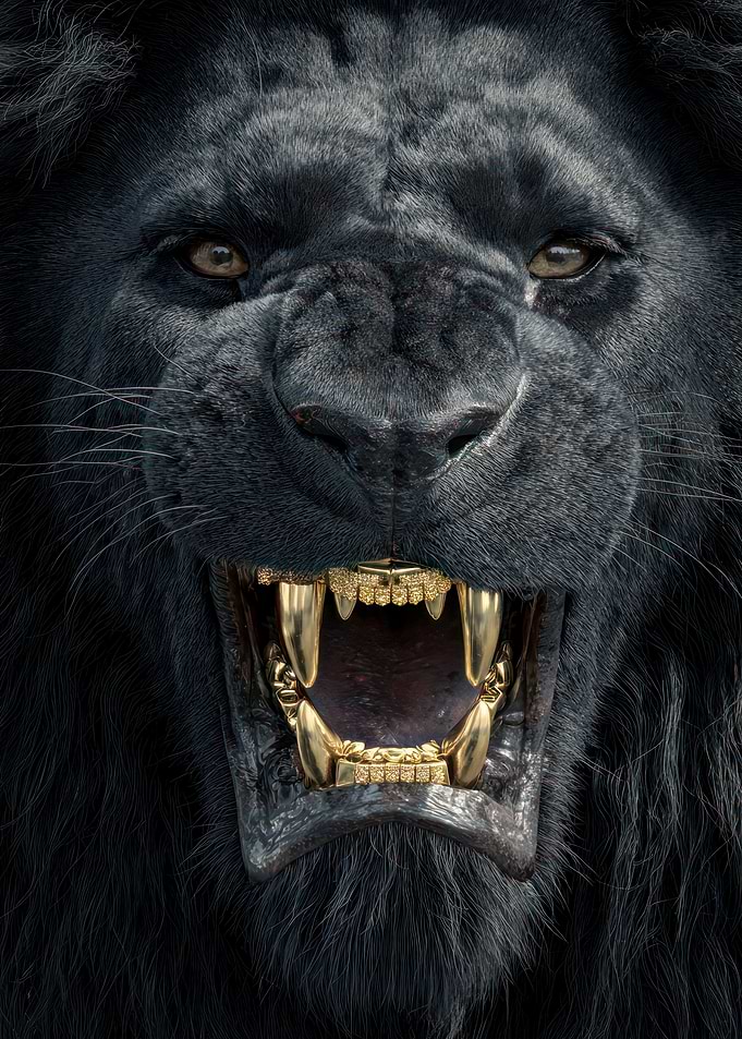 Black Lion with Gold Grillz