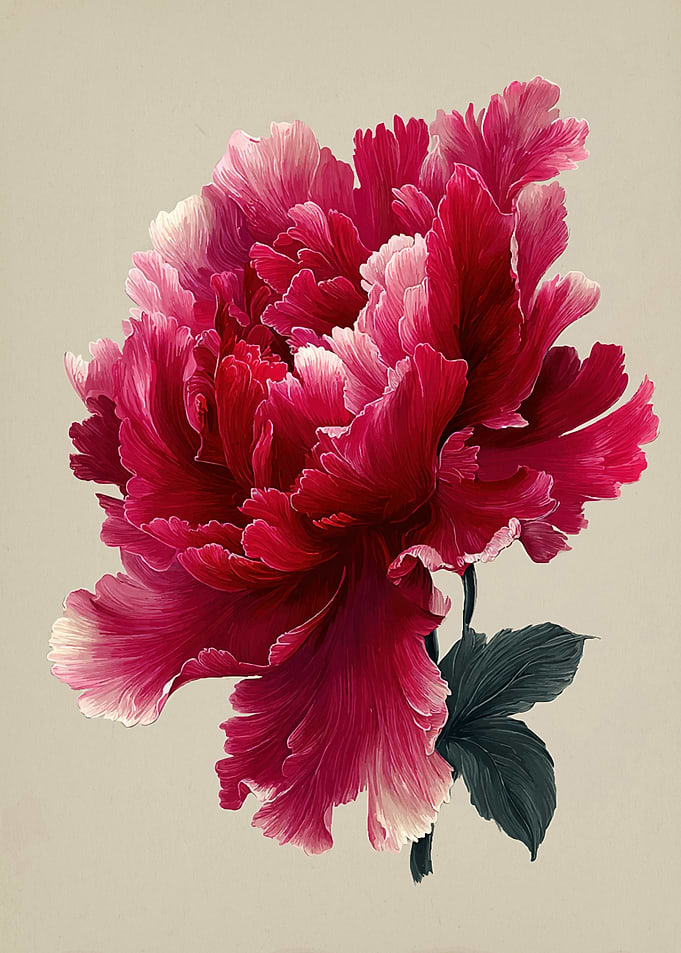 Vibrant Red Peony Flower Painting