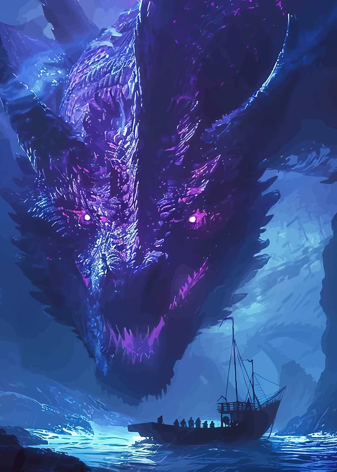Giant Dragon Overlooking a Ship