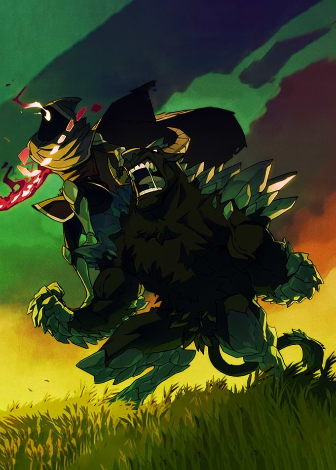 Minotaur and Warrior in a Field