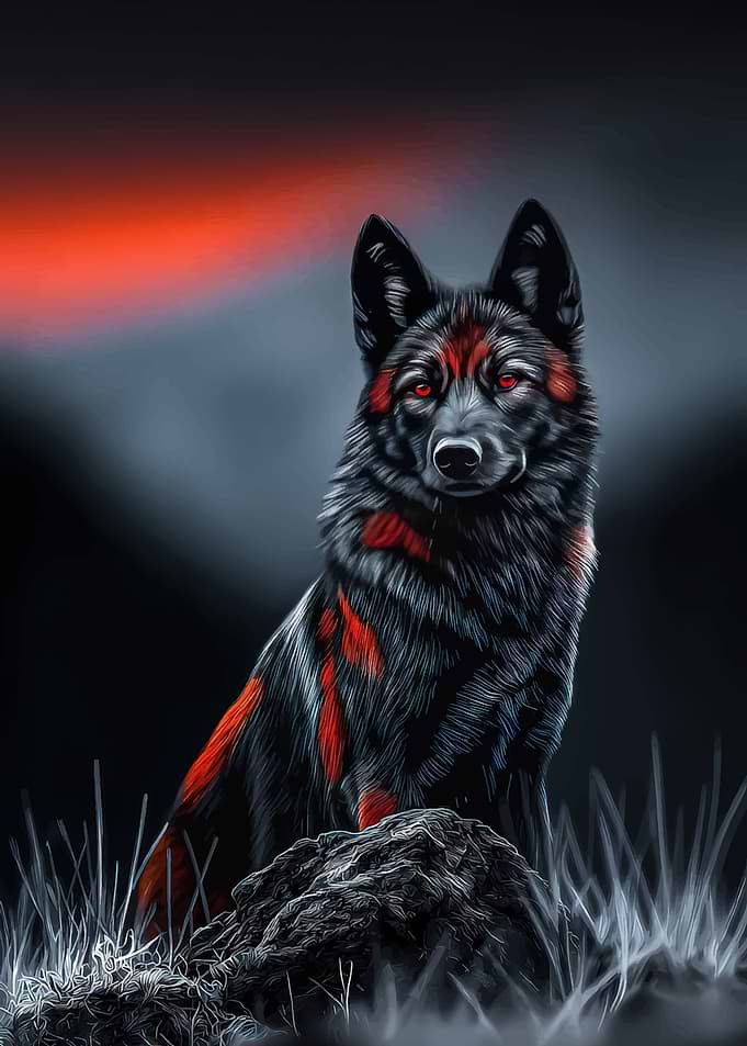 Dark Wolf with Red Accents