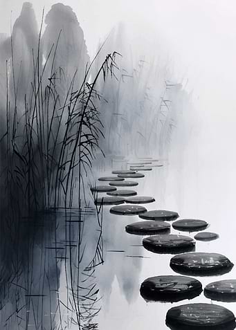 Ink Wash Stepping Stones Path