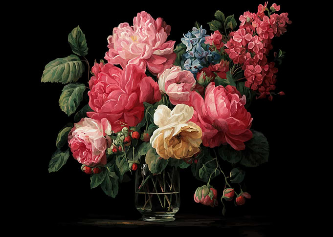 Vase of Roses and Flowers
