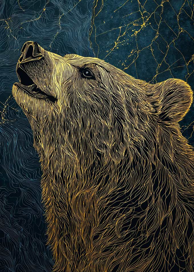Majestic Gold Kintsugi Bear Art