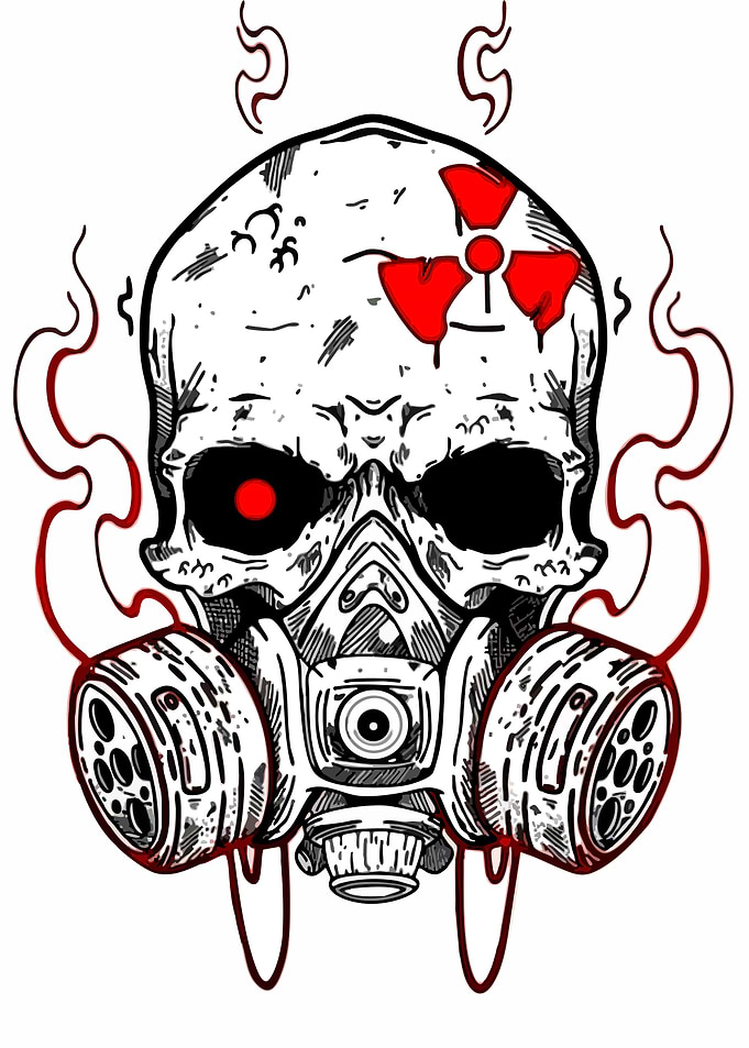 Skull with Gas Mask and Radiation Symbol