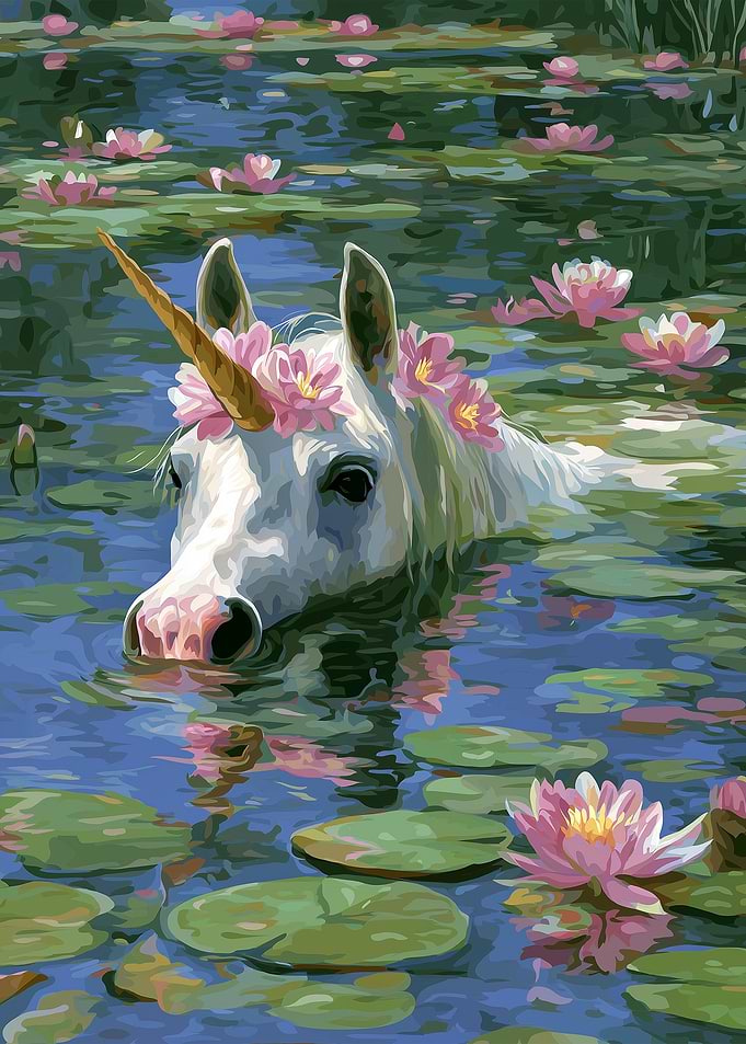 Unicorn in a Lily Pond