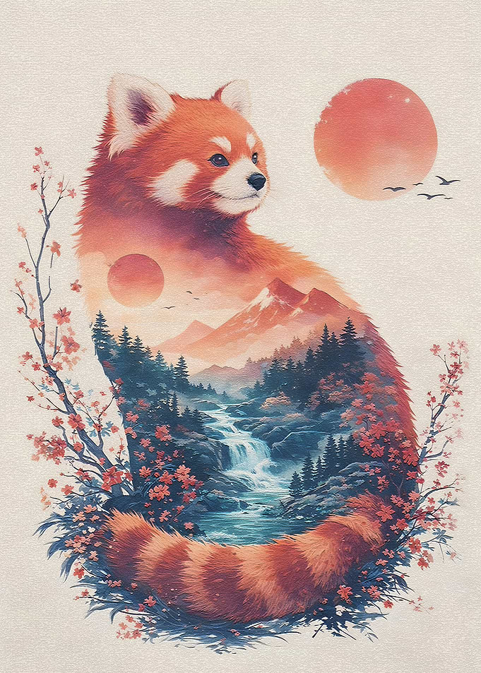 Red Panda Nature Double Exposure