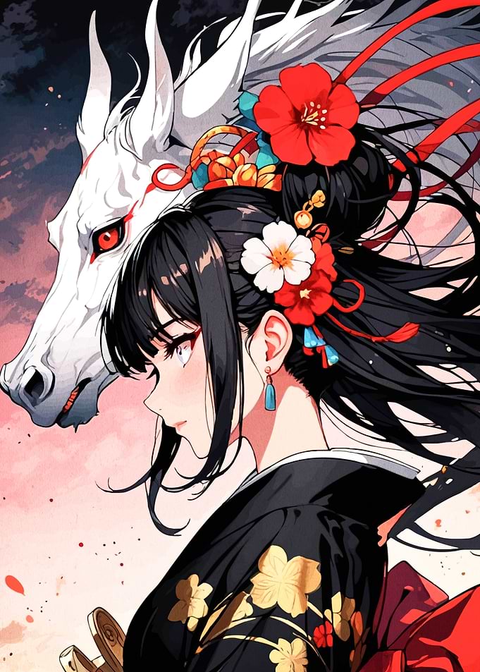 Anime Girl with White Fox Spirit