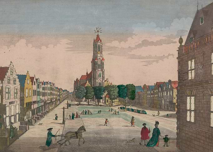 Historic European City Square with Church