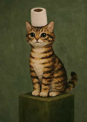 Kitten Wearing Toilet Paper Hat