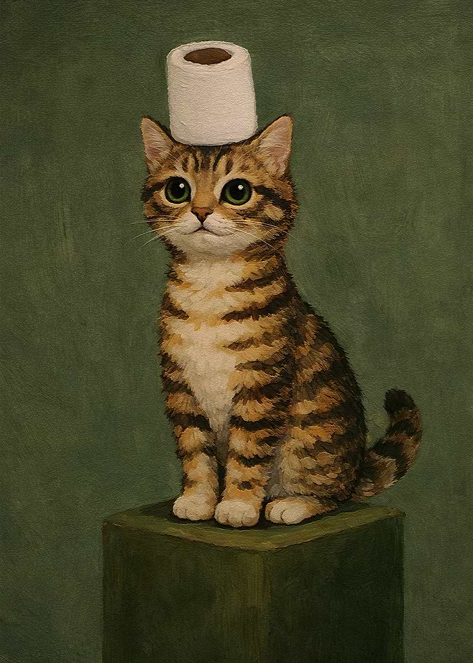 Kitten Wearing Toilet Paper Hat