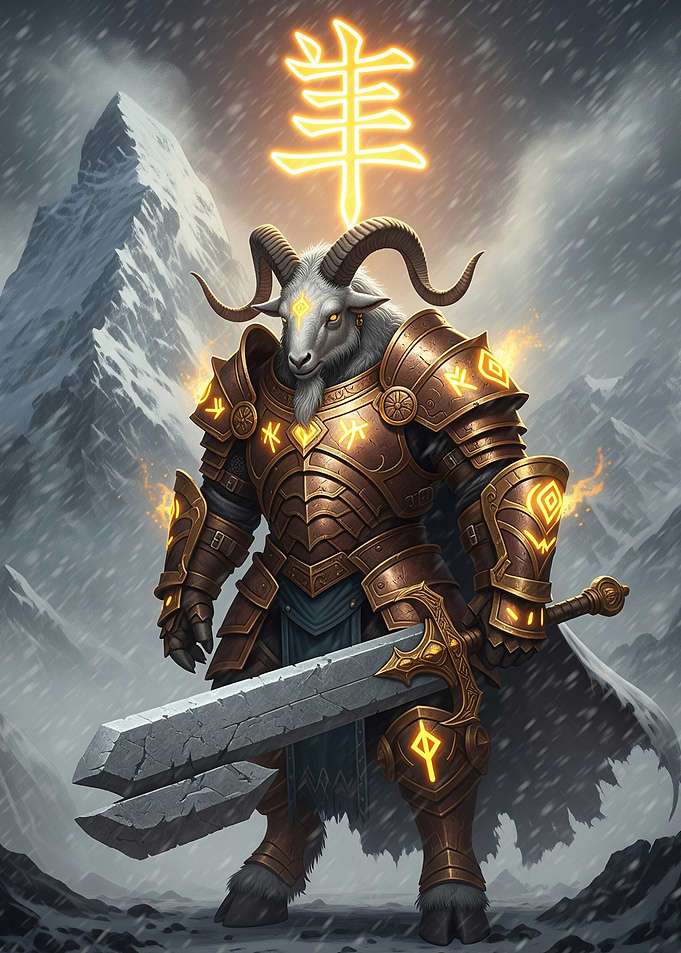 Armored Ram Warrior with Sword