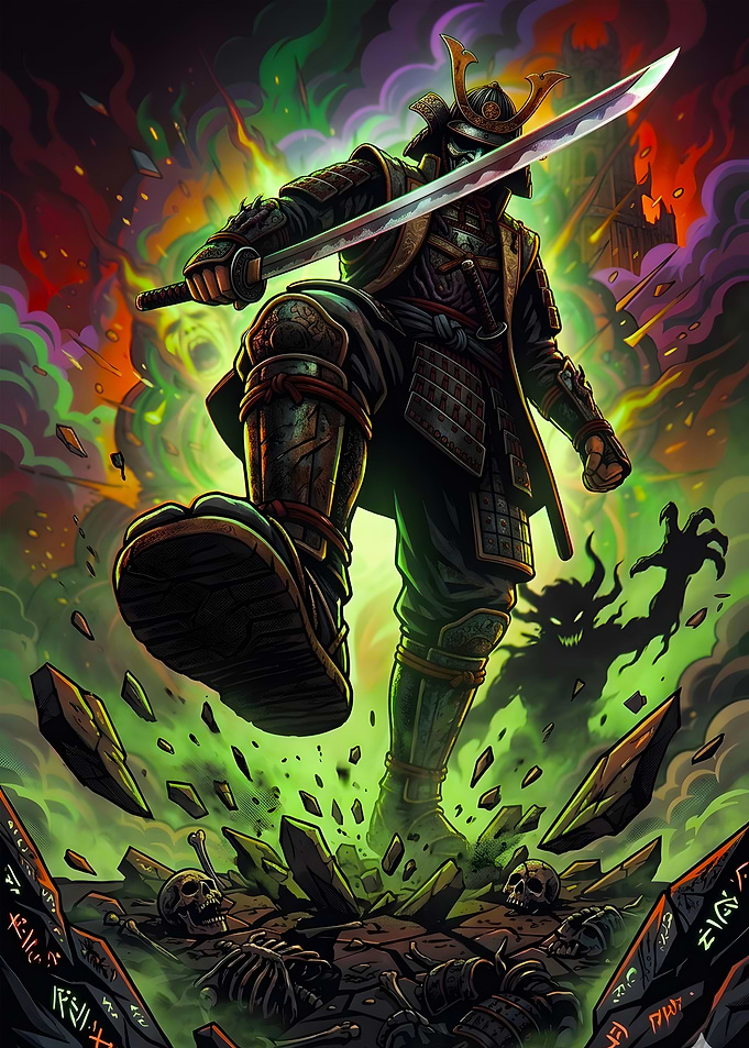 Samurai Warrior Crushing Skeletons