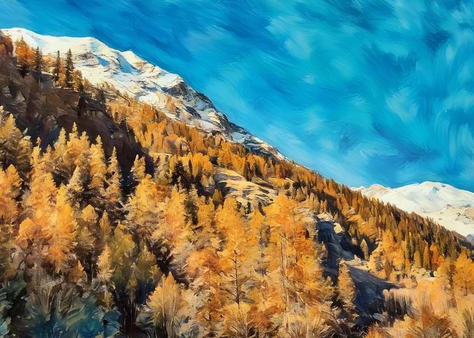 Monterosa Gressoney Italian Alps Autumn Mountain Landscape Painting