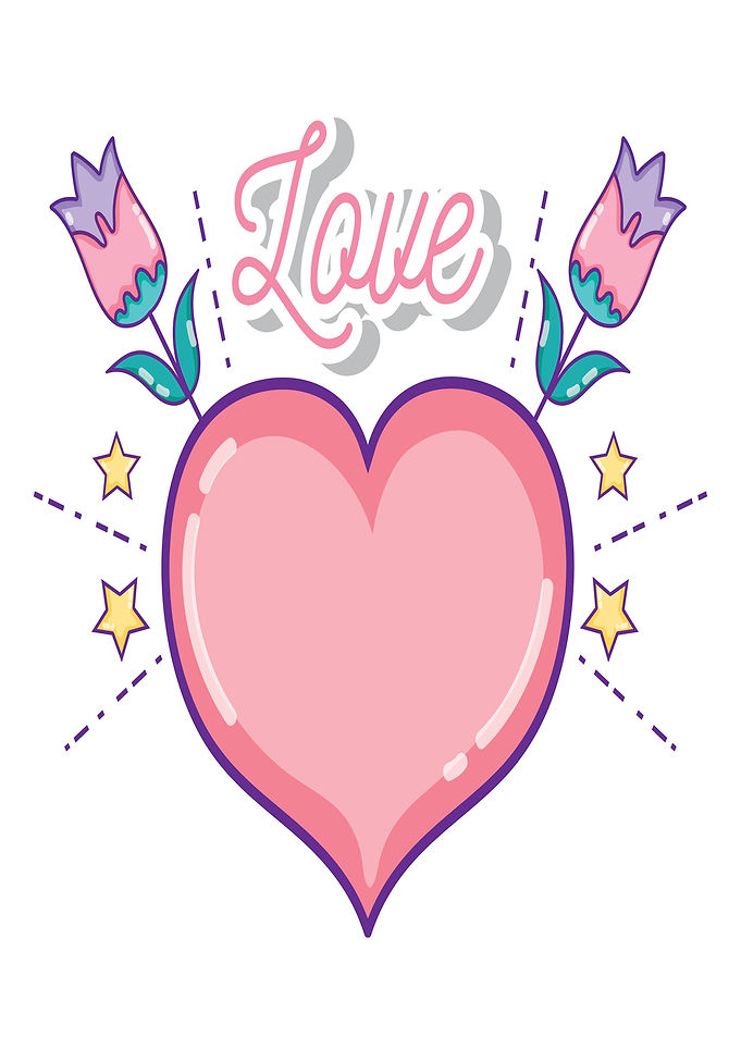 Pink Heart with Flowers and Stars