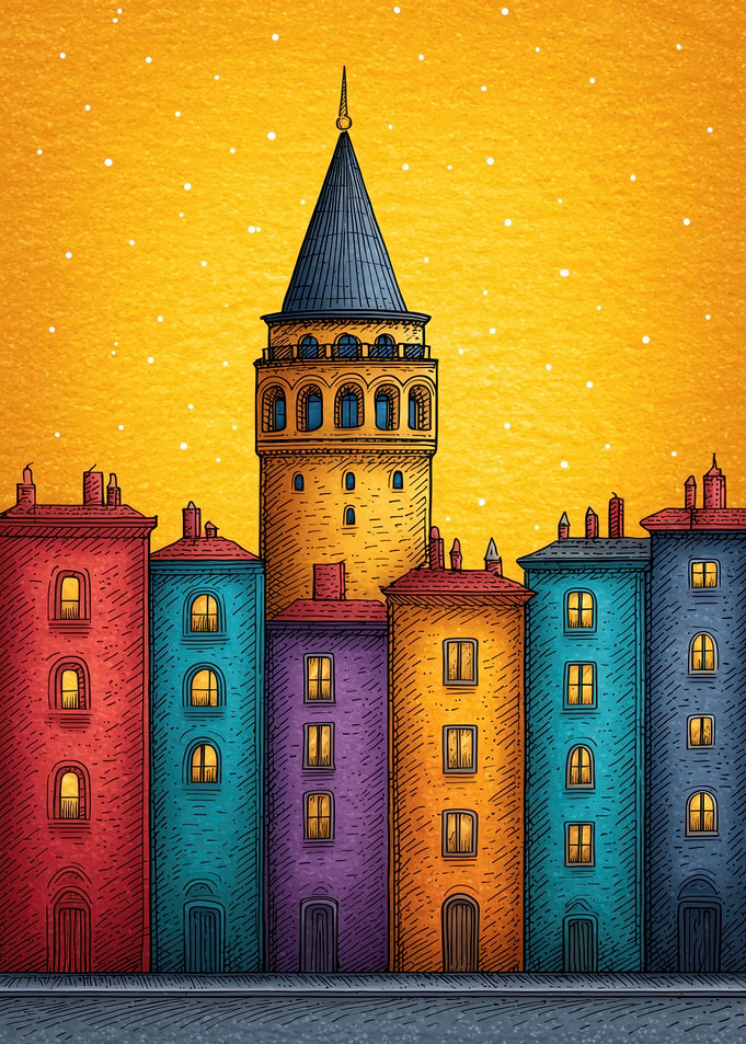 Galata Tower Istanbul cityscape at night