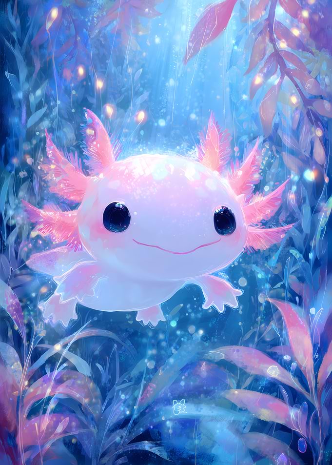 Cute Axolotl in Underwater Garden