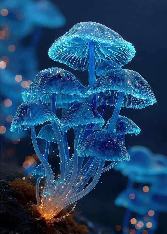 Bioluminescent Blue Mushrooms