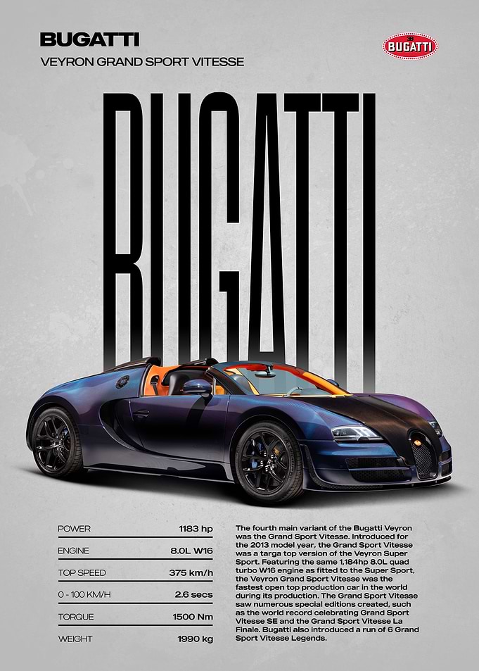 Bugatti Veyron Grand Sport Vitesse Poster