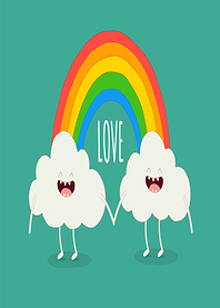 Cute Clouds Holding Hands Under Rainbow