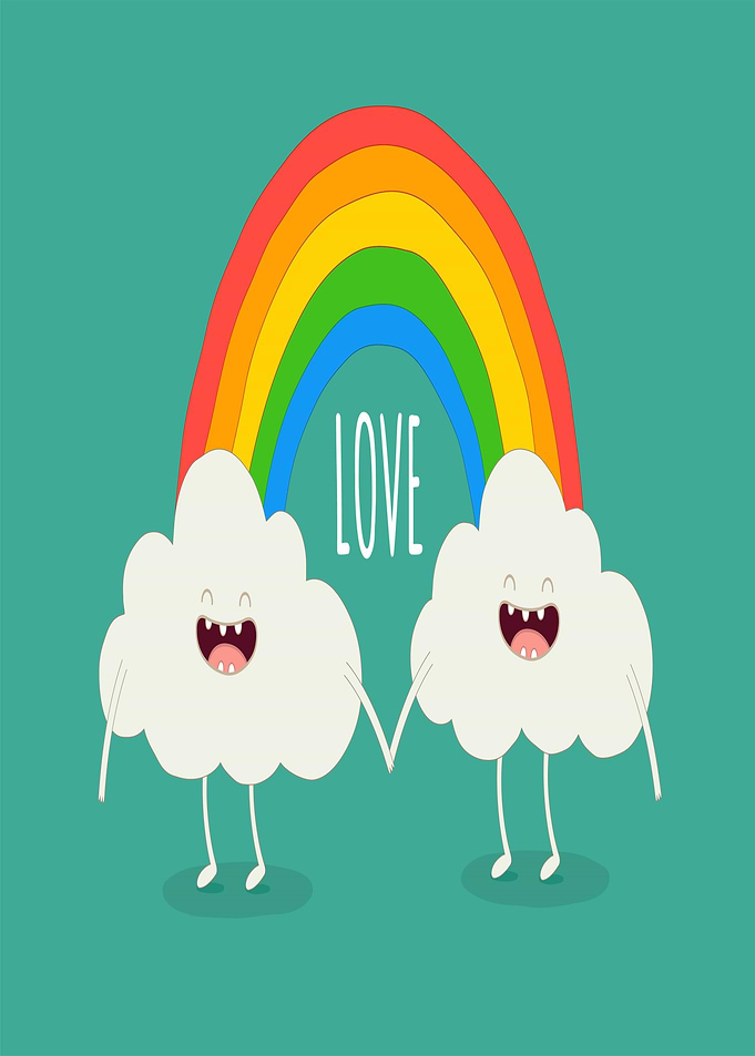 Cute Clouds Holding Hands Under Rainbow